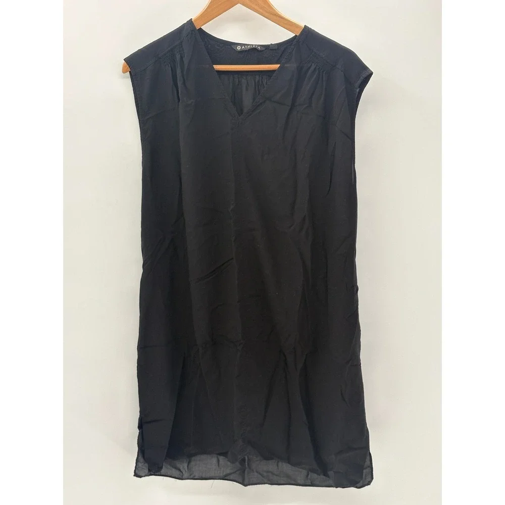 Athleta Dress‎ Women Small Sheer Resort Cover Up Beach Sleeveless Black Pockets